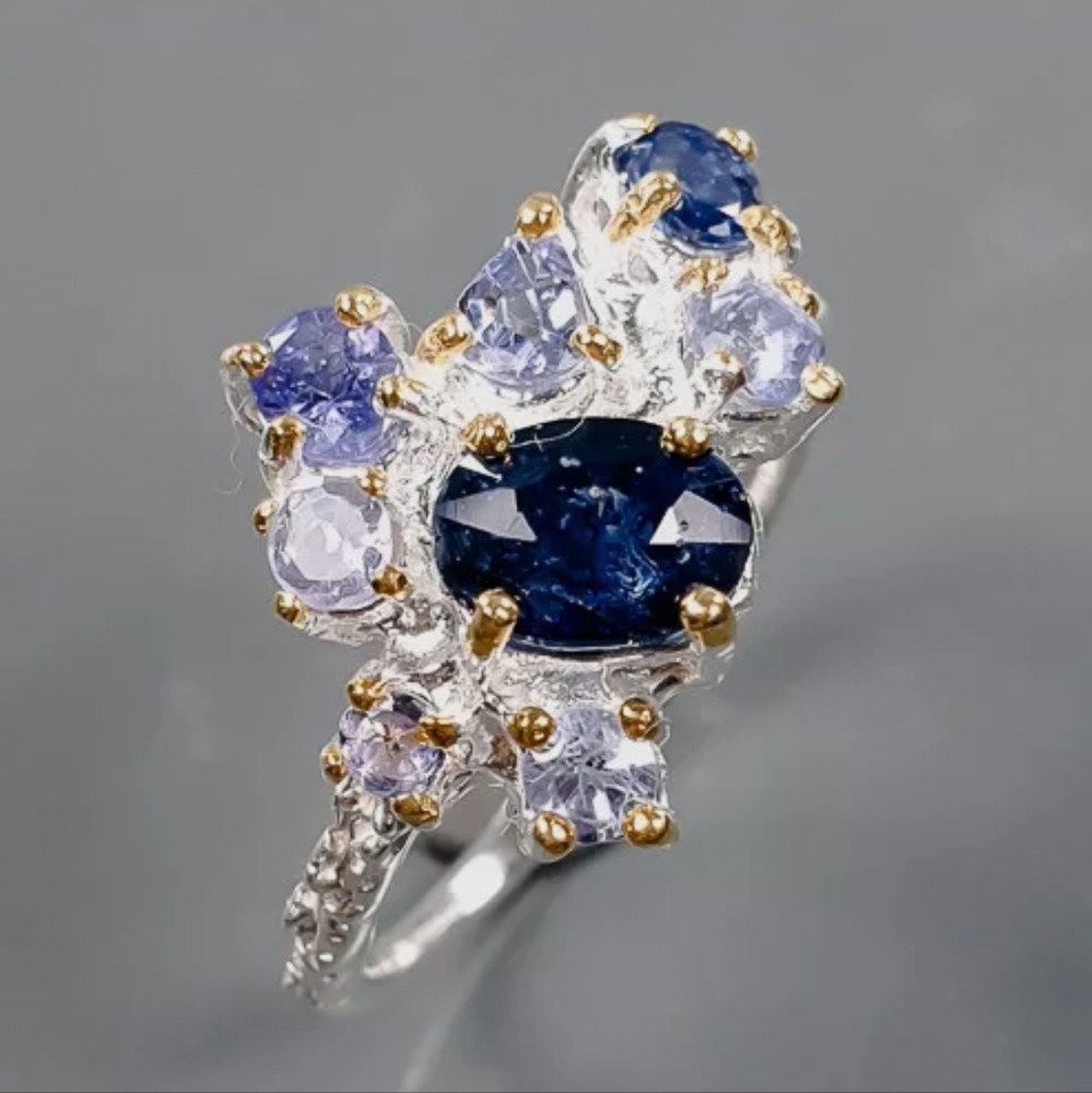 Stunning sapphire Tanzanite Kyanite & Amethyst Sterling silver sz8.75 ring - Picture 5 of 9